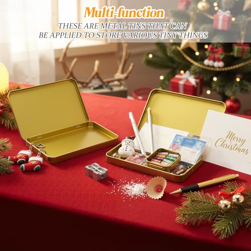 Image of Geiserailie 10 Pack Rectangular Metal Tin Box with Lid Metal Hinged Lid Tin Mini Paint Storage Box Empty Container Storage for Watercolor Jewelry Pen Candy Craft Organizer 7.0 x 4.2 x 0.6'' (Gold)