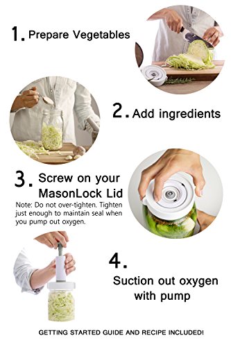 Premium Easy Wide-Mouth Fermenting Kit: Waterless Airlock Fermenter Lids Set With Day & Month Tracker, Pump, Guide. Ferment Sauerkraut, Pickles, Probiotics. Time Saver (Farmhouse White, 6 Pack) #TOP1