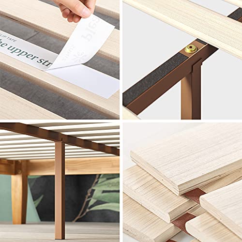 Image of Zinus Moiz Deluxe Wood Platform Bed Frame, Wood Slat Support, No Box Spring Needed, Easy Assembly, Natural, Queen