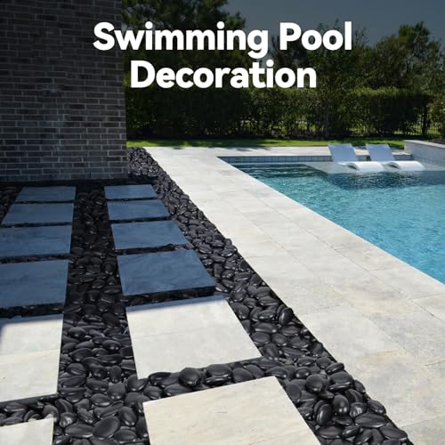 Image of Pulovin 20 lbs Black Stones for Plants Indoor, 2-3 Inch Decorative River Rocks for Plants, Flower Pots, Vase, Polished Garden Stones for Outdoor Landscaping, Walkways, Yard