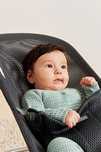 Image of BabyBjorn Bouncer Bliss, Anthracite, Mesh | 2-in-1 Adjustable Baby Bouncer Seat and Toddler Chair, Newborn to Toddler (8-29 lbs), 4 positions, Lightweight & Portable