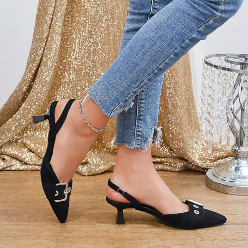 Women's Slingback Kitten Heels 2.3IN Pointed Toe Low Heel Pumps Buckle Closed Toe Formal Party Wedding Dress Pump Shoes4