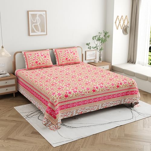 Image of Skin Friendly bedsheet Double Size Bed Cotton bedsheets for Double Size Bed, 1 Double Size bedsheet Cotton with Pillow Cover Set of 2 | 240 TC Soft Bed Sheet Double Size