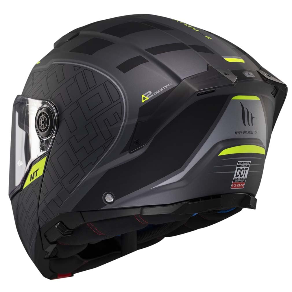 Designed MT Atom 2 Destiny C2 Gris Amarillo Mate Bluetooth Sena Integrado - Casco de Moto Modular Abatible con Visor Solar - Unisex Hombre y Mujer - Homologado P/J ECE 22.06