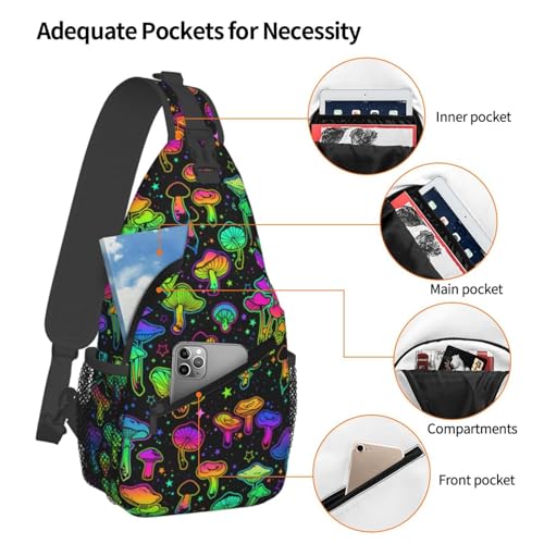 Colorful Neon Mushrooms Cross Chest Bag Large Capacity Bag Travel Hiking Crossbody Bag Daypack for Women Men3