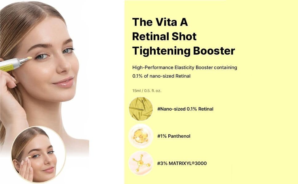 Image of Vita-A Retinal Shot Tightening Booster - 0.1% Retinal Face Serum with Matrixyl & Niacinamide, Anti Aging Korean Serum for Wrinkles, Pores, Fine Lines & Firm Skin (15ml)