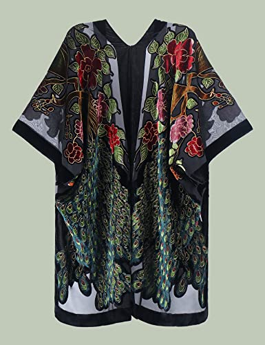 Women's Coverups Burnt-Out Velvet Cardigan Casual Outfit Long Cover Up Velvet Kimono2