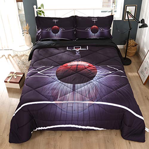 Wowelife Basketball Bedding Sets Queen for Boys 5 Piece Teen Boy Bedding Set Black Basketball Queen Comforter Set Sports Decor for Boys Bedroom with Comforter,Flat Sheet,Fitted Sheet and 2 Pillowcases