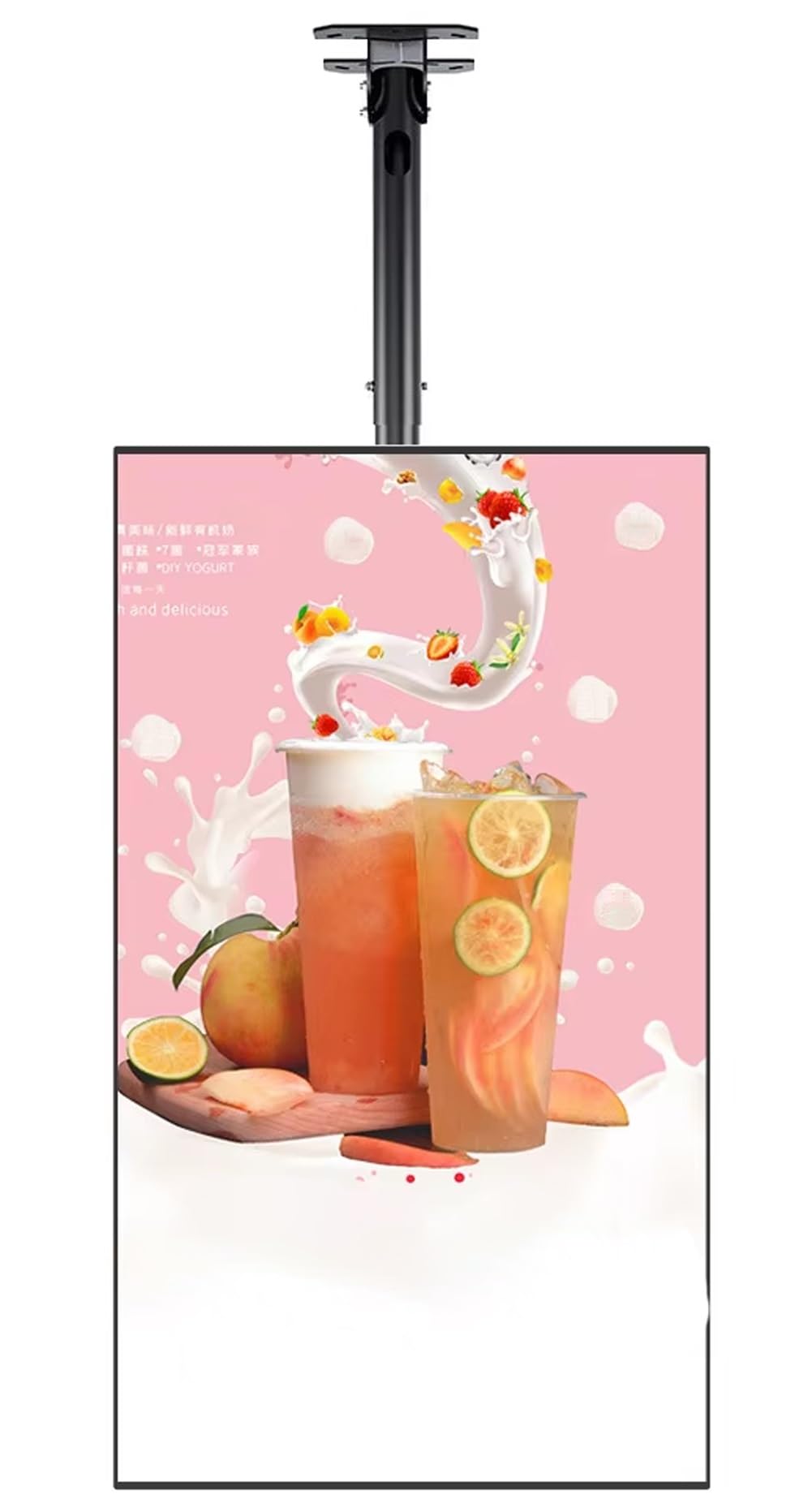 Caja de luz LED con marco vertical con poste telescópico, tablero de menú digital retroiluminado para pared para restaurantes y cafeterías