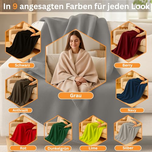 HLKauf Fleecedecke 150x200 cm Kuscheldecke flauschig, knitterarme und atmungsaktive Couchdecke HLKauf-Block (Schwarz & HLKauf-Block)