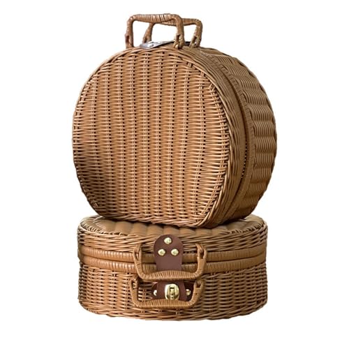 Rattan Korb Tasche, Vintage Handkoffer mit Tragegriff Picknickkorb mit Schloss Gewebter Aufbewahrungskorb Geschenkboxen Körbe Für Kleidung, Decken, Handtücher, Spielzeug. (S)