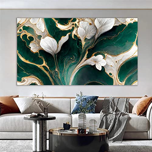 Salon Décoratif Toile Vert et Or Fleur : Une Ambiance Apaisante et Lumineuse avec cette Peinture