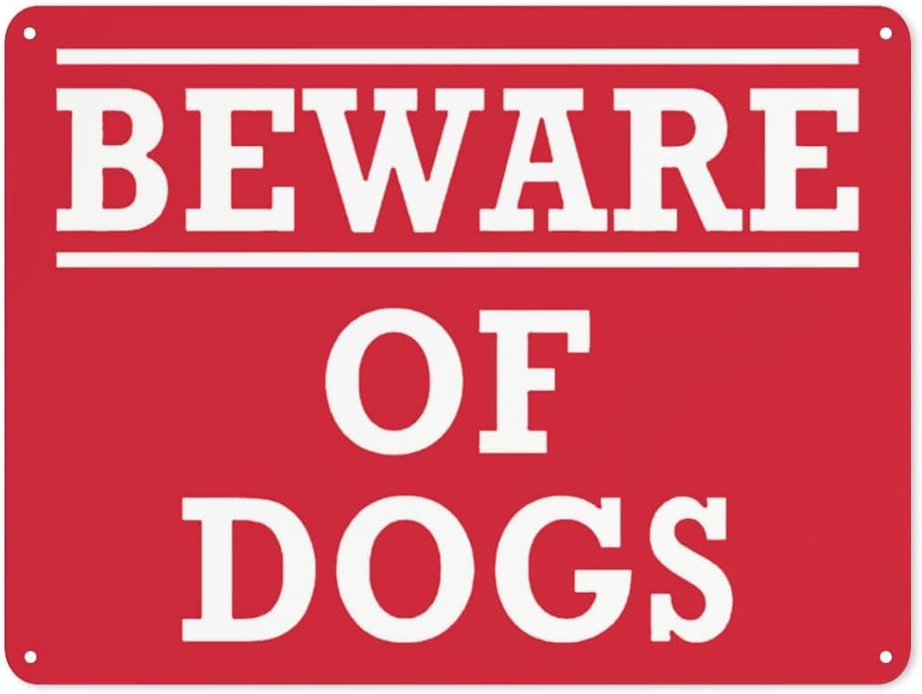 Warning Notice Danger Beware of Dogs Rust Free Aluminum Tin Sign - Traffic Safety Decor with Pre-Drilled Holes for Workplace, Yard - 12x8 Inch​