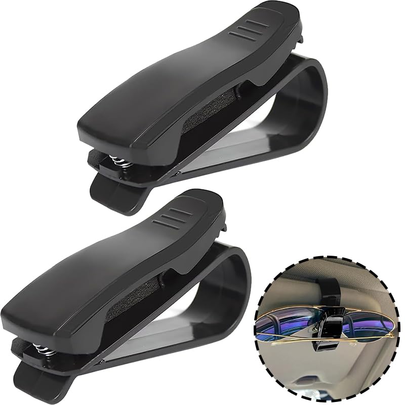 2Pcs Sunglass Holder for Car Visor Glasses Clip Multifunctional Ticket & Card Holder Universal Fit for All Vehicles (Black)
