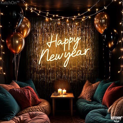 Image of KatchOn, Happy New Year Neon Sign - 16x11 Inch | Happy New Year Led Neon Sign for New Years Decorations 2026 | NYE Lighted Sign, New Years Eve Party Supplies 2026 | New Year Light Up Sign