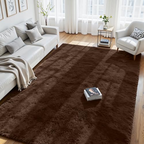 8x10 Area Rug for Living Room, Ultra Soft Fluffy Brown