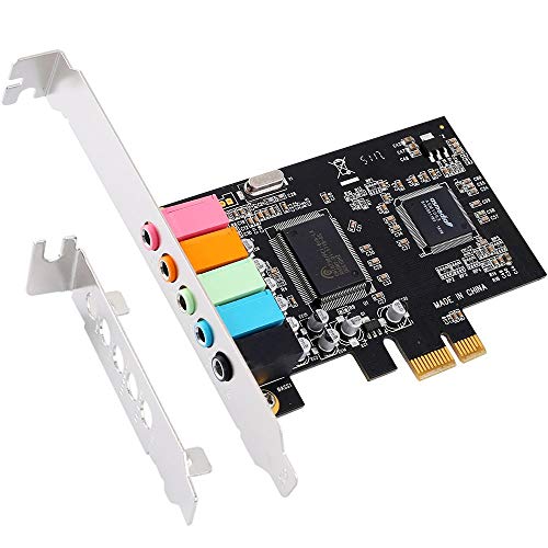 QNINE Tarjeta de Sonido PCIe, 5.1 Tarjeta de Sonido Interna para PC Windows 10 con Soporte de Perfil bajo, CMI8738 Chip Tarjeta de Sonido de 32/64 bits Adaptador PCI Express