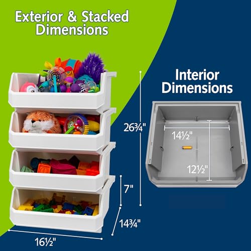 Image of ReadySpace Plastic Containers for Organizing and Storage Bins for Closet, Kitchen, Office, Garage or Pantry Organization, Stackable Bins, Extra Large (14.8 inch x 16.5 inch x 7 inch), 4-Pack, White