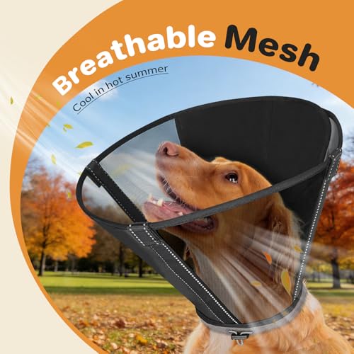 Image of Breathable Mesh Dog Cone Collar for Surgery, Soft Elizabethan Recovery Alternative to Stop Licking,Pet Neck Collar for Large Medium Small Breeds, L, Matte Black
