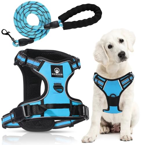 MobDog Dog Harness and Lead Set – No Pull Harness for Dogs with 5 Feet Leash – Puppy Harness and Lead Sets for Medium, Small, Large Dogs – Reflective Vest for Dogs with Comfortable Padding