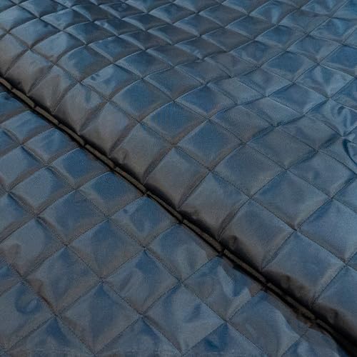 Quilted Waterproof Fabric 4oz Polyester with 100gsm Wadding 150cm Width Box Design - Supplied by the Metre as One Continuous Length (Navy, Per Metre (as one Continuous Length))