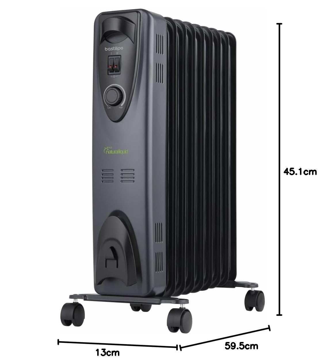 Bastilipo - RC-ECOFLUID-9 - Radiador ecológico compacto con H2O natrural liquid, extra bajo consumo, 1500W, 0,6kw/h, 9 elementos, c/termostato, color negro.