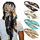 Molans 35 Inches Women Head Scarf Hair Bandanas - 4PCS Square Satin Head Scarves for Women Silk Like