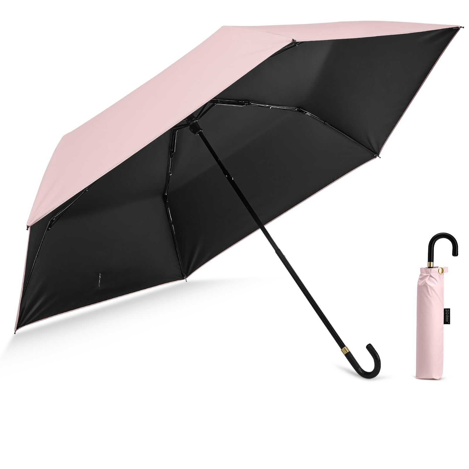 G4Free Mini Travel Umbrella UPF 50+ Ultralight Slim UV Protection Parasol, Windproof Compact Umbrella for Sun & Rain, Portable with J Hook Curved