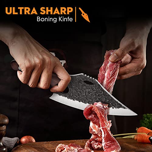Purplebird Full Tang Meat Cleaver Heavy Duty Chef Knife,Carbon Steel Hand Forged Caveman Outdoor Knife,Butcher Knife With Sheath For Kitchen,Bbq, Camping, Gift #TOP1