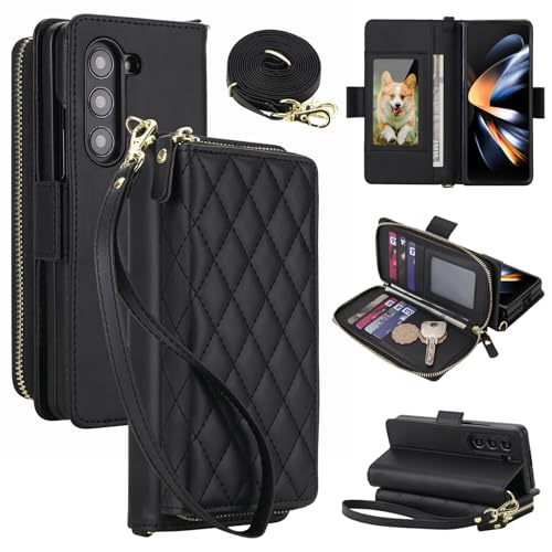 Housse de protection noire pour Galaxy Z Fold5 avec sangle magnétique haut de gamme
