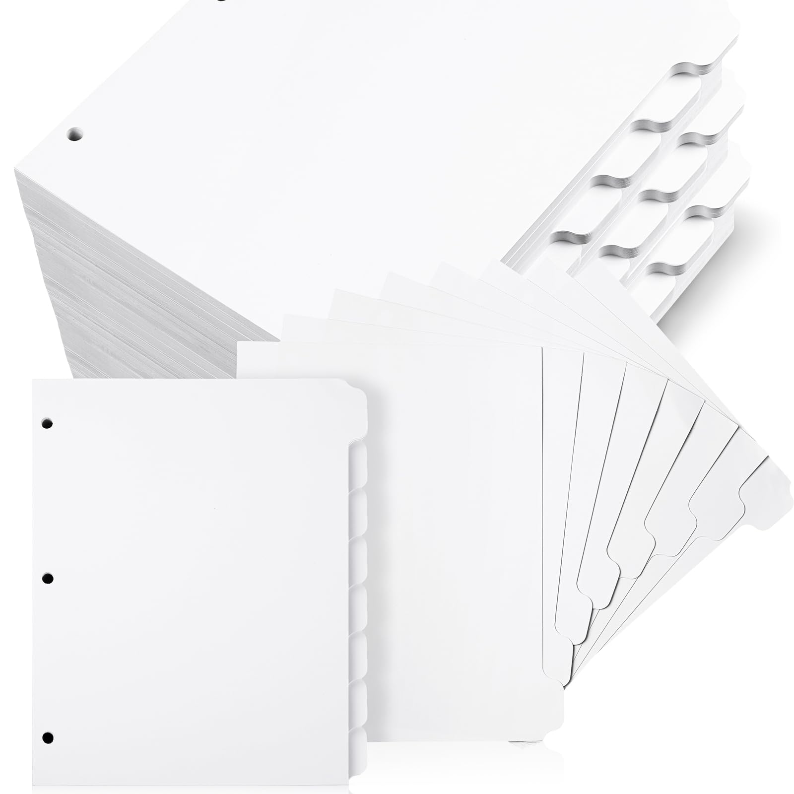 Harloon Set di 60 divisori per raccoglitori ad anelli con 8 linguette, divisori da 1/8 a 3 fori, per raccoglitori vuoti, 230 g/m², carta pesante per scuola, classe, ufficio, casa (bianco)