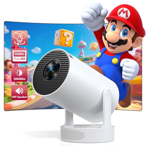 Image of Smart Mini Projector with Android 11 & 5000+ Apps, 4K Supported Full HD 1080P, 20000 Lumens, Wi-Fi 6 & Bluetooth 5.0, 180° Rotatable Home Cinema Projector with Auto Keystone & HiFi Speakers