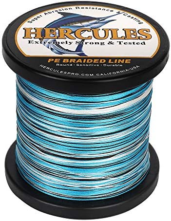 HERCULES Super Cast 500M 547 Yards Braided Fishing Line 100 LB Test for Saltwater Freshwater PE Braid Fish Lines Superline 8 Strands - Blue Camo, 100LB (45.4KG), 0.55MM - 3