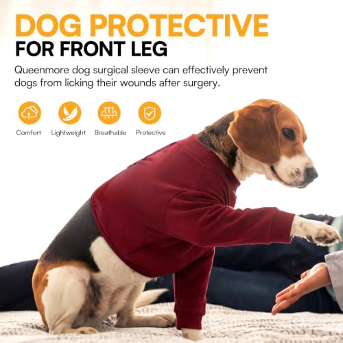 Image of Queenmore Dog Surgery Recovery Sleeve Front Legs, Breathable Dog Recovery Sleeve, Elbow Protector Pet Cone Alternative After Surgery, Burgundy, M