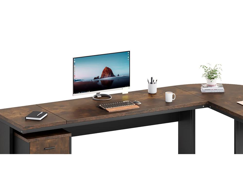 パソコンデスク Amazon.com: LITTLE TREE 83 Inch L-Shaped Office Desk with Drawers