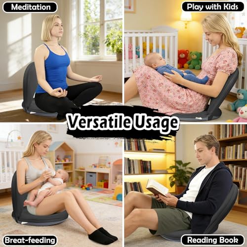 Image of Floor Chair Floor Cushion Folding Padded Gaming Chair Adjustable 5-Position Floor Seat with Back Support for Kids Adult Great for Gaming Reading Meditating (Black)