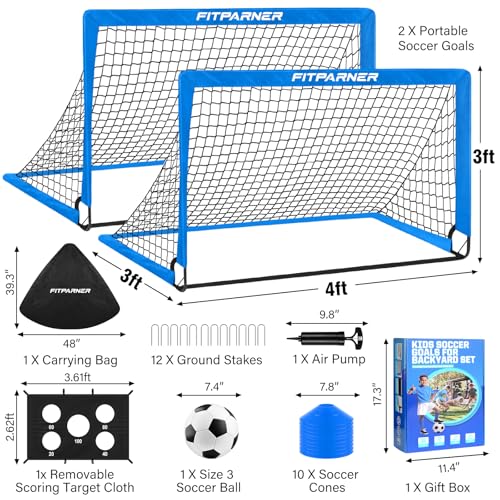 Image of Soccer Goal,Backyard Soccer Goals for Kids 2 Pack,4x3 /6x4 FT Portable Toddler Soccer Nets with Target,Ball & Cones,Soccer Training Equipment for Kids Youth Outdoor Games,Sports,Play