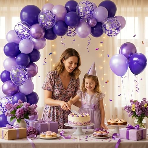 Image of Light Purple Balloons Arch Kit,130pcs Pastel Purple Balloon Garland,18 12 10 5 Inch Dark Purple Latex Balloons for Birthday Wedding Baby Shower Purple Theme Party Decorations