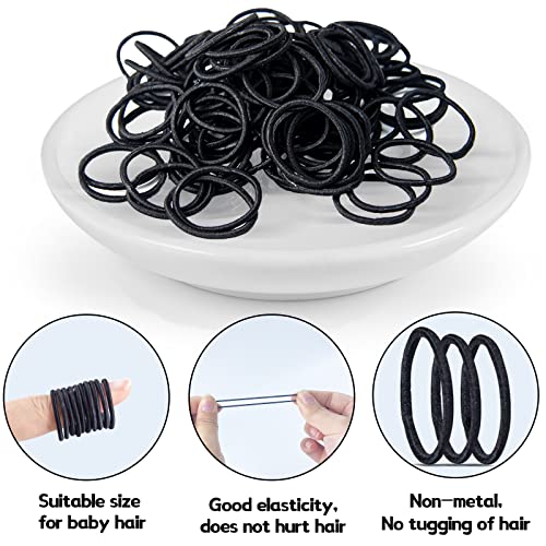 ZCOINS 100 Stück Pack Schwarz Mini Kleine Haargummis, Dünne elastische Haarbänder für feine Strähnen, Zöpfe & Kinderfrisuren, Unsichtbare Haargummis für Mädchen & Kleinkinder
