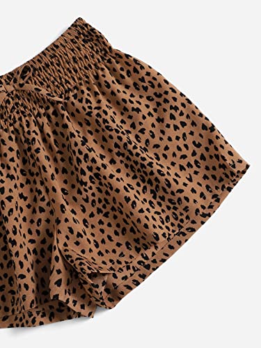 Floerns Girls Elastic Waist Wide Leg Loose Fit Floral Print Paperbag Shorts Brown Leopard 10Y #TOP4