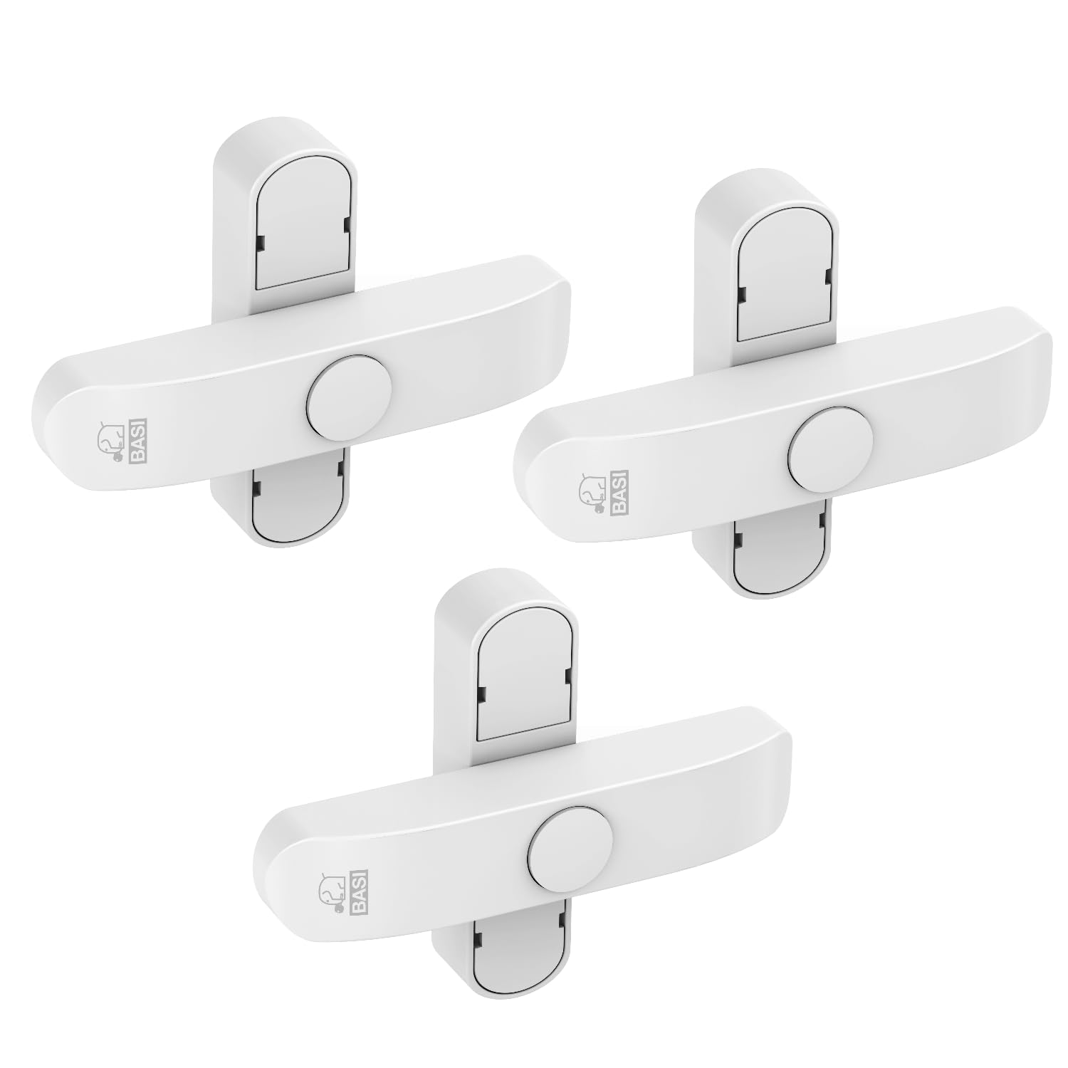 BASI Juego de 3 cierres de seguridad adicionales para ventanas de doble hoja y puertas de ventanas, bloqueables con botón de presión, cerrojo giratorio, protección antirrobo, color blanco, 3 unidades