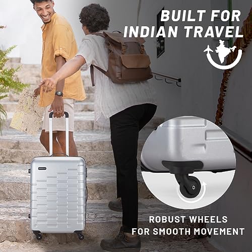 Image of Aristocrat Fencer Medium Size Check-in Hard Luggage (65cm) | Tough ABS Luggage Trolley with 4 Wheels, Full Fabric Convipack and Secured Combination Lock | Silver | Tough and Durable | Unisex