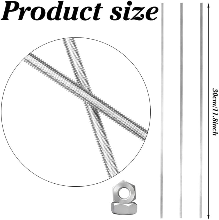 Generic 20 Pcs 8/32 Inch Threaded Rod Kit with 20 Pcs Hex Nuts Threads Studs Rods Fully Threaded Hex Nuts (12 Inch) - (Color: Silver)