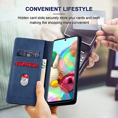 Image of Jasonyu Case for Samsung Galaxy A71 4G Leather Wallet Flip Cover with Card Holder,Kickstand, Magnetic Closure,TPU Shockproof Phone Case Compatible with Samsung A71 (Blue)