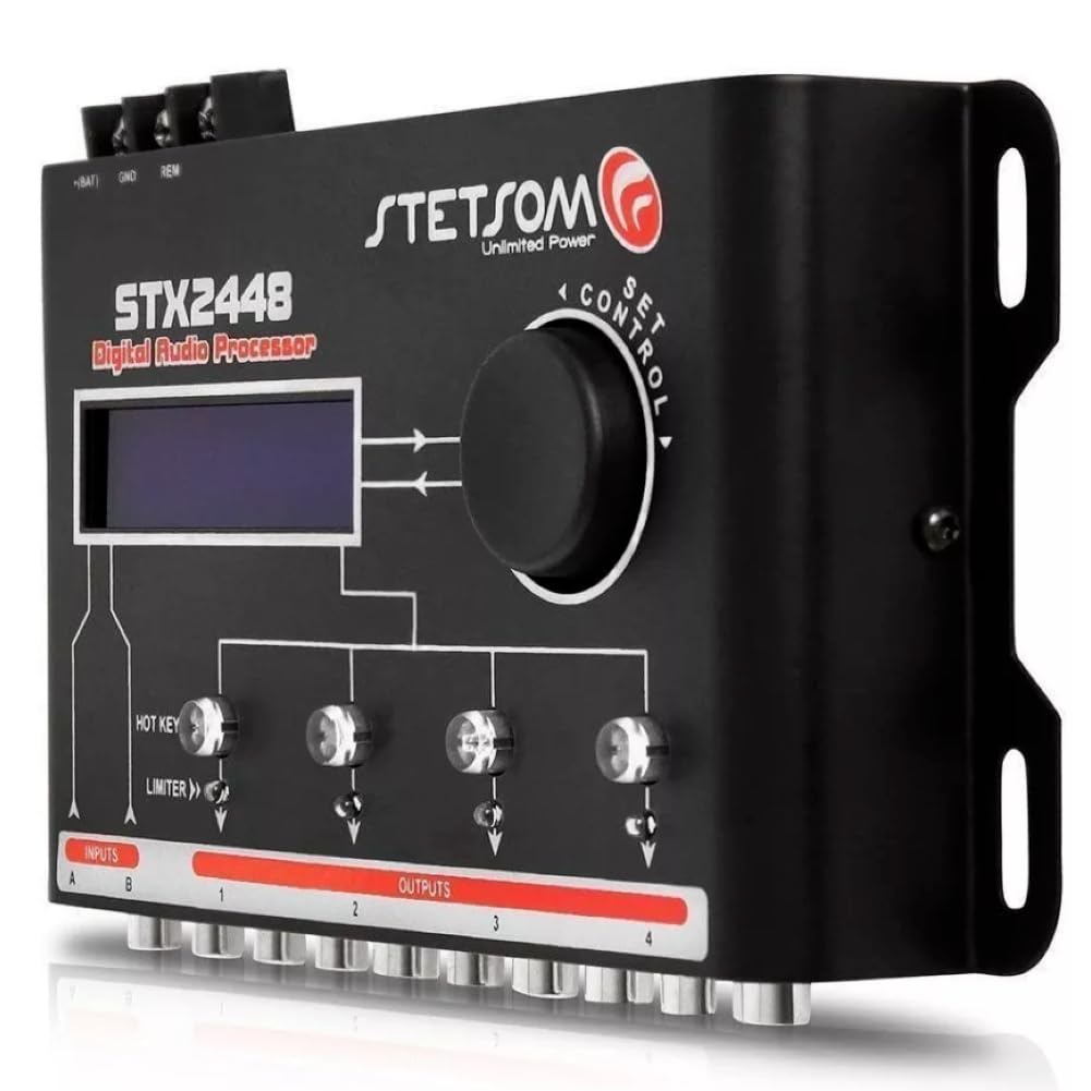 Kit Set para Stetson STX2448 1 Procesador de Audio Digital de 4 Canales, Pantalla LCD, 2 entradas de Audio, 4 Salidas Independientes, para Coche, 1 Pieza