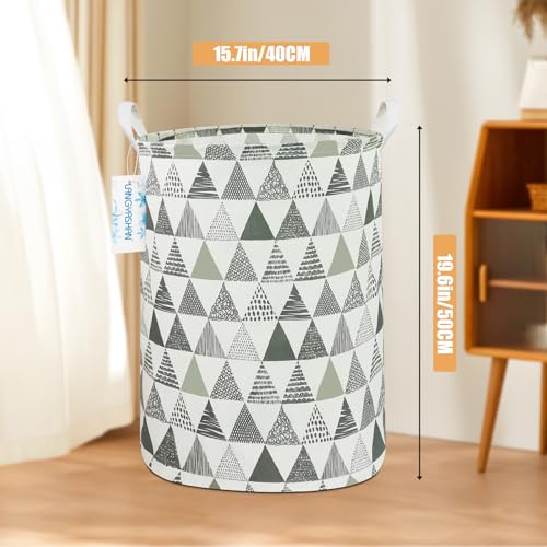 Image of Laundry Hamper Fabric Organizer Collapsible Basket Grey triangle | Waterproof Storage Bin Kids Toy Clothes Baskets for Gift Children Nursery Bedroom Bathroom