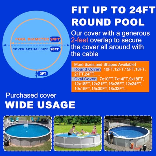 24FT Round Winter Pool Cover,Pool Covers for Above Ground Pools,Heavy Duty Durable PE Material Swimming Pool Covers,Cold-Resistant Anti-UV,Extreme Weather Protection,Winch and Cable Kit-Aibiley - Thumbnail 2