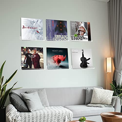 CECOLIC 6 Pack Clear Vinyl Record Shelf Wall Mounted Rack, Transparent Floating Shelves Acrylic Record Display Holder - Image 2