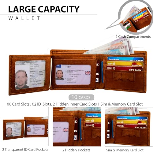 Men's RFID Blocking Genuine Distressed Hunter Leather Trifold Wallet Purse Credit Card Holder #11452