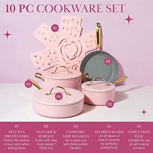 Paris Hilton Iconic Nonstick Pots and Pans Set, Multilayer Nonstick